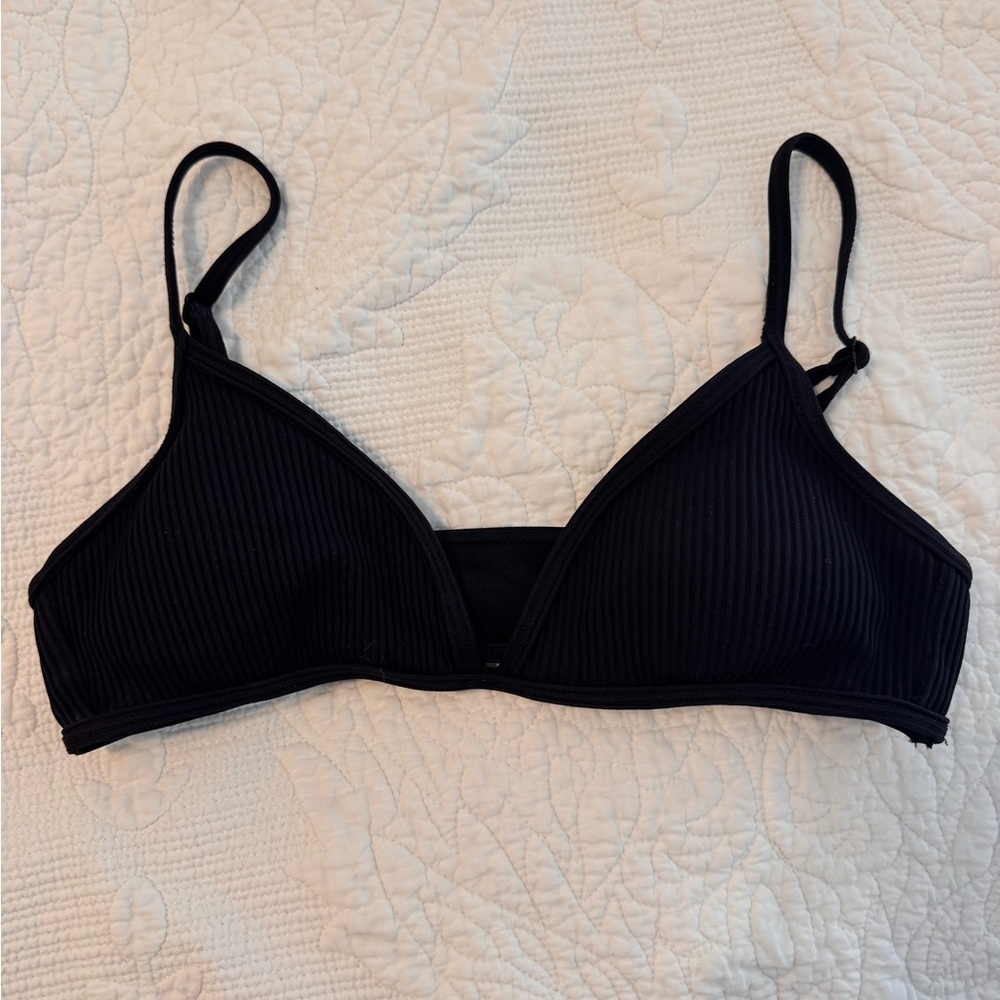 Black Ribbed Bathing Suit Top